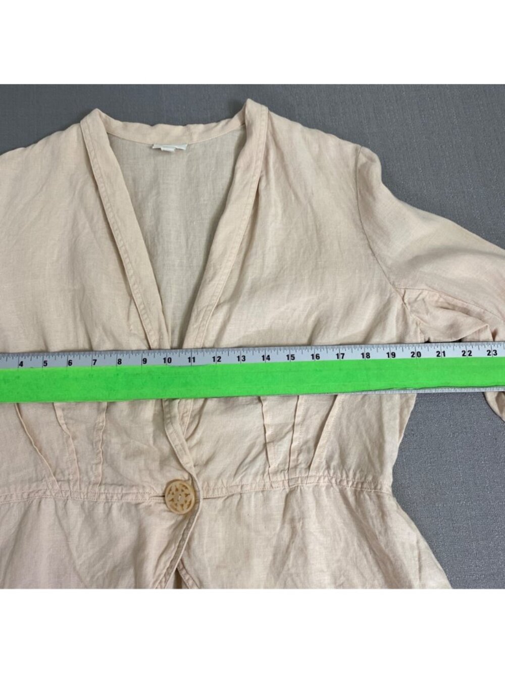 J. Jill Beige 100% Linen Button-Front Long-Sleeve Peplum Blazer Jacket M - Picture 6 of 13